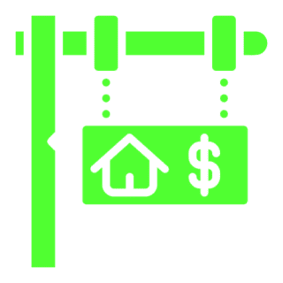 Green real estate sign with dollar symbol.