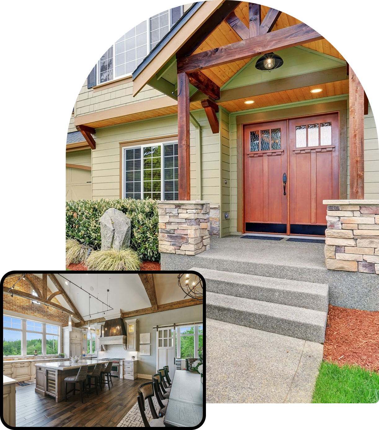 Group 1321314619 A house with two pictures of the outside and inside.